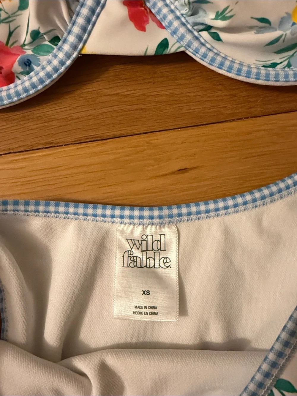 wild fable White Floral Bikini Top with Blue Gingham Trim